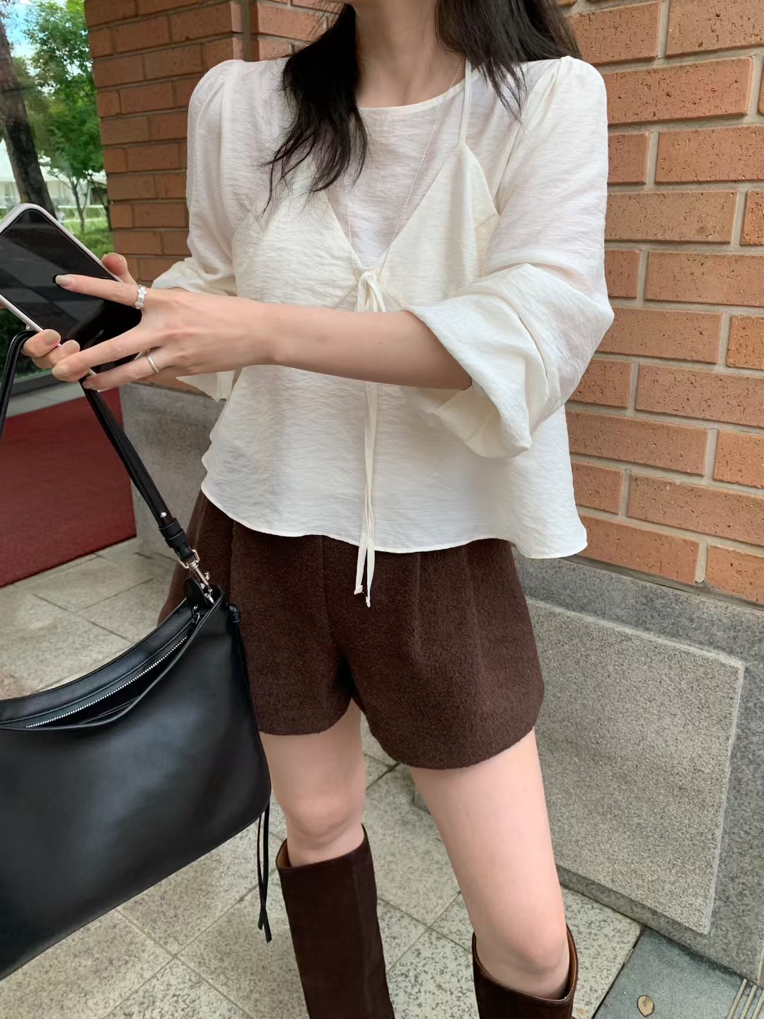 MELLOUNGE-멜라운지-T韓國直郵㊣女裝新品25秋冬襯衫蕾絲衫MELLOUNGE-T襯衫/蕾絲衫圖色1