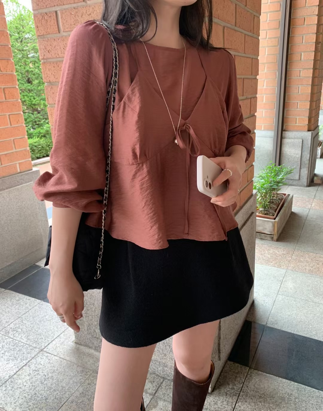 MELLOUNGE-멜라운지-T韓國直郵㊣女裝新品25秋冬襯衫蕾絲衫MELLOUNGE-T襯衫/蕾絲衫圖色2