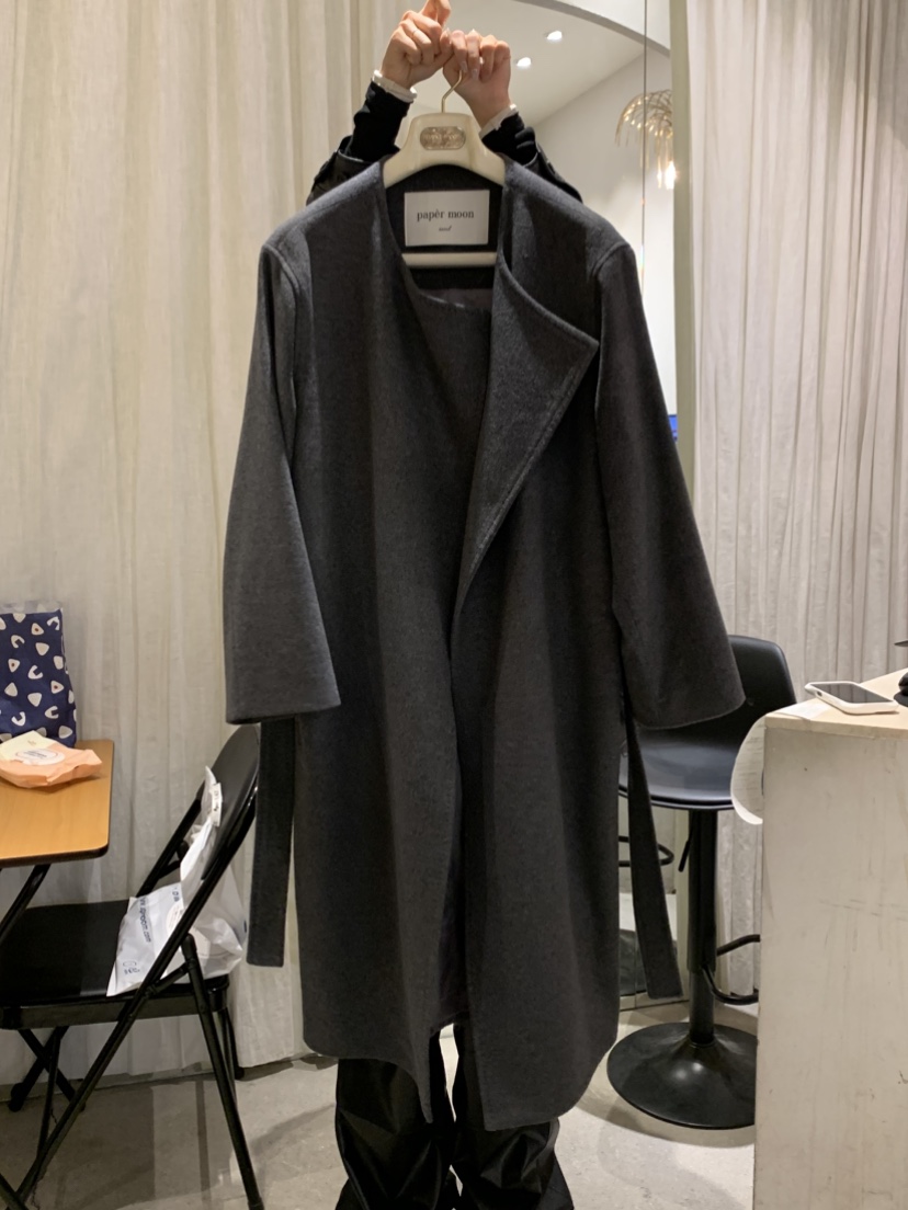 PAPERMOON韓國代購㊣女士新款25秋冬真品休閑中長款大衣羊絨paper moon中長款大衣圖色2