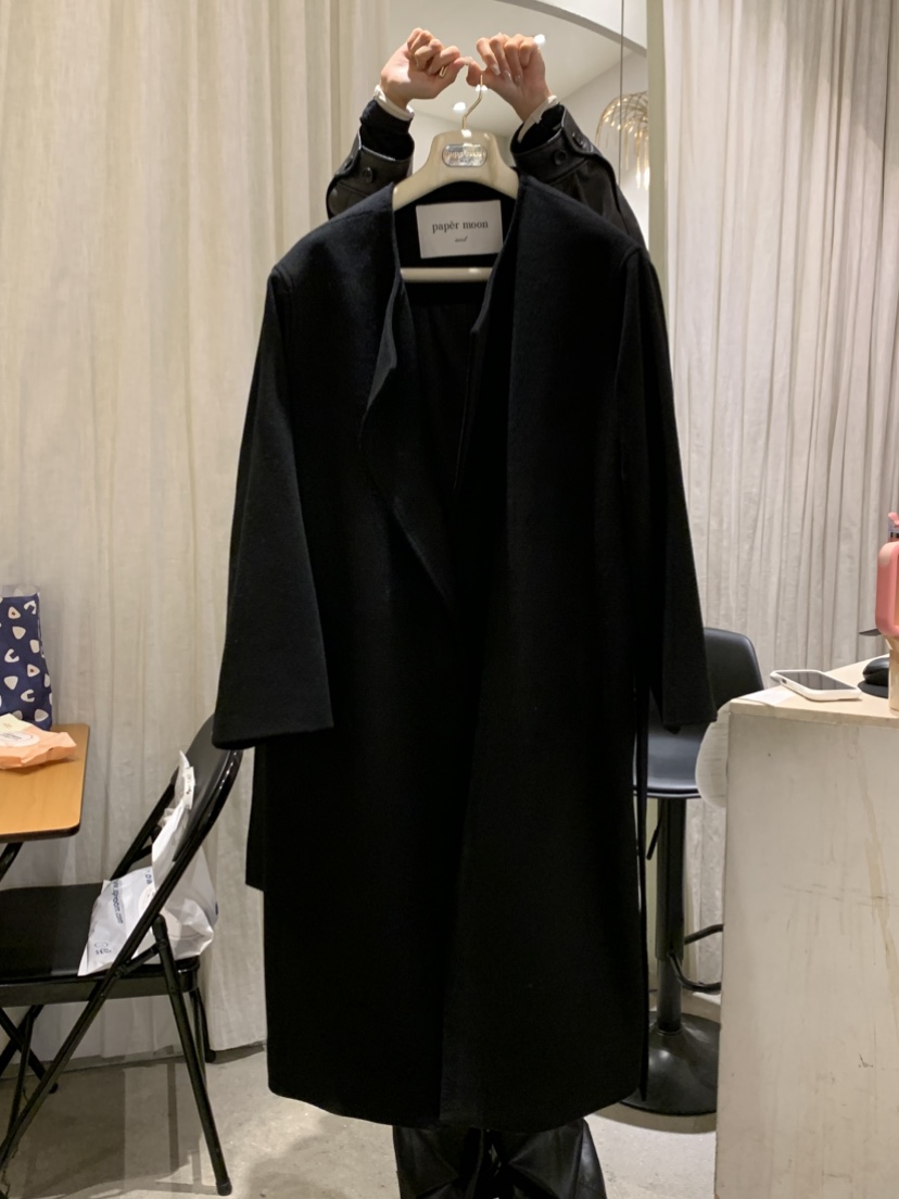 PAPERMOON韓國代購㊣女士新款25秋冬真品休閑中長款大衣羊絨paper moon中長款大衣圖色3