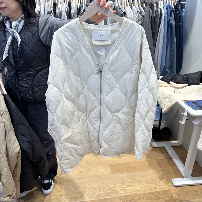 TARA韓國代購㊣女裝新款25秋冬時尚職業休閑短款棉服V領鴨絨TARA短款棉服圖色1
