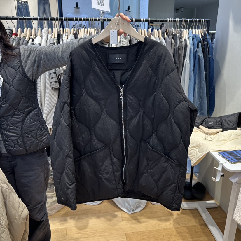 TARA韓國代購㊣女裝新款25秋冬時尚職業休閑短款棉服V領鴨絨TARA短款棉服圖色2
