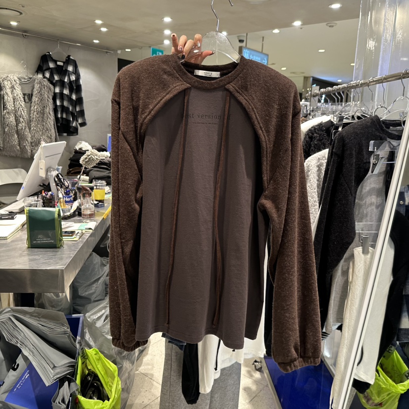 HERTZ-P韓國代購㊣女裝新品熱賣推薦休閑25秋冬長袖T恤假兩件HERTZ-P長袖T恤圖色2