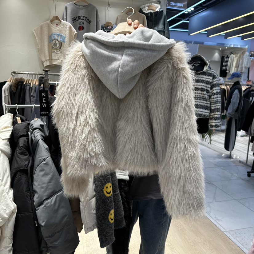 UNDERSTAR_VINTAGE韓國代購㊣女裝新款真品短款大衣可拆卸連帽UNDERSTAR_VINTAGE短款大衣