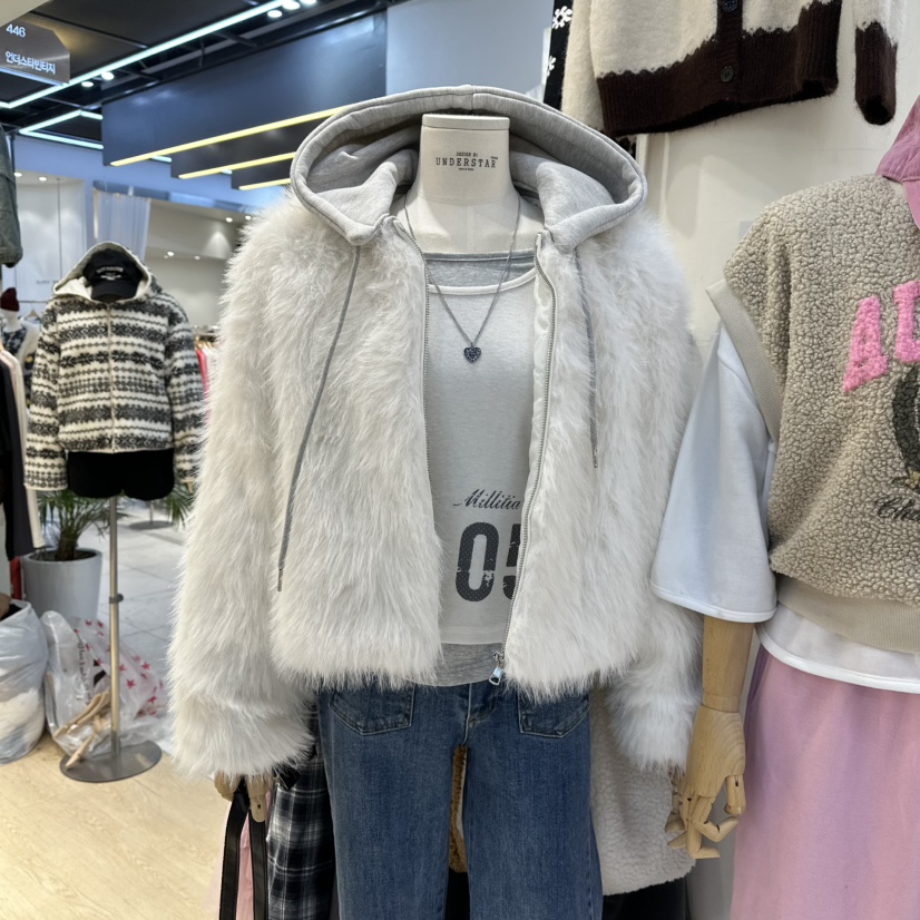 UNDERSTAR_VINTAGE韓國代購㊣女裝新款真品短款大衣可拆卸連帽UNDERSTAR_VINTAGE短款大衣圖色1