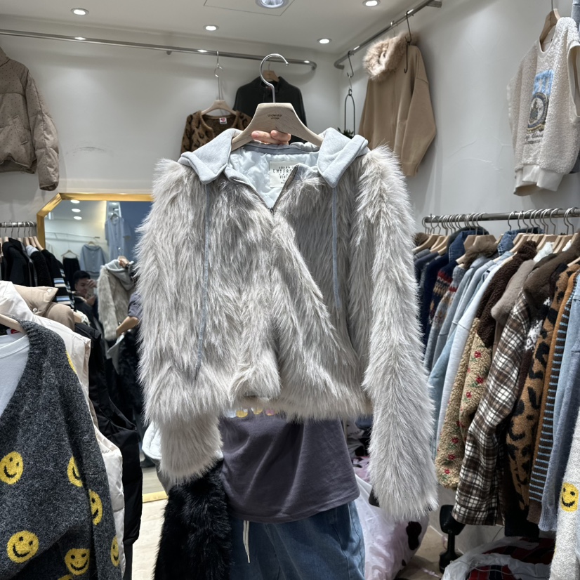 UNDERSTAR_VINTAGE韓國代購㊣女裝新款真品短款大衣可拆卸連帽UNDERSTAR_VINTAGE短款大衣圖色2