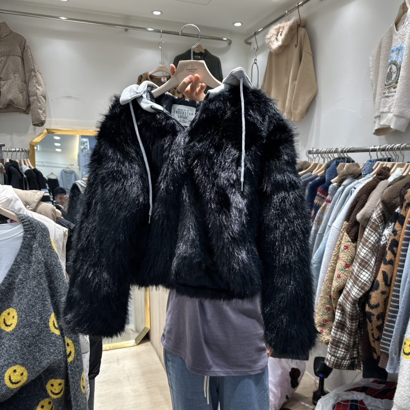 UNDERSTAR_VINTAGE韓國代購㊣女裝新款真品短款大衣可拆卸連帽UNDERSTAR_VINTAGE短款大衣圖色3