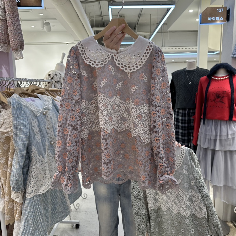 MS東大門㊣實拍女裝新款人氣25秋冬休閑推薦職業襯衫蕾絲衫MS襯衫/蕾絲衫圖色2