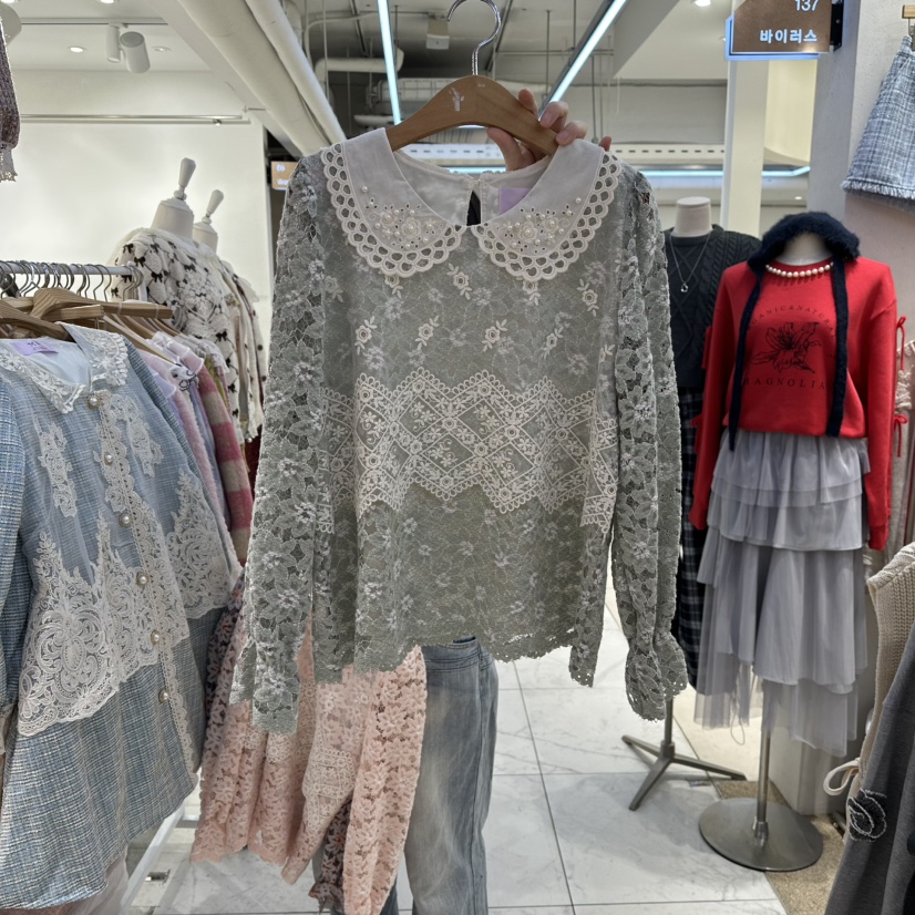 MS東大門㊣實拍女裝新款人氣25秋冬休閑推薦職業襯衫蕾絲衫MS襯衫/蕾絲衫圖色3