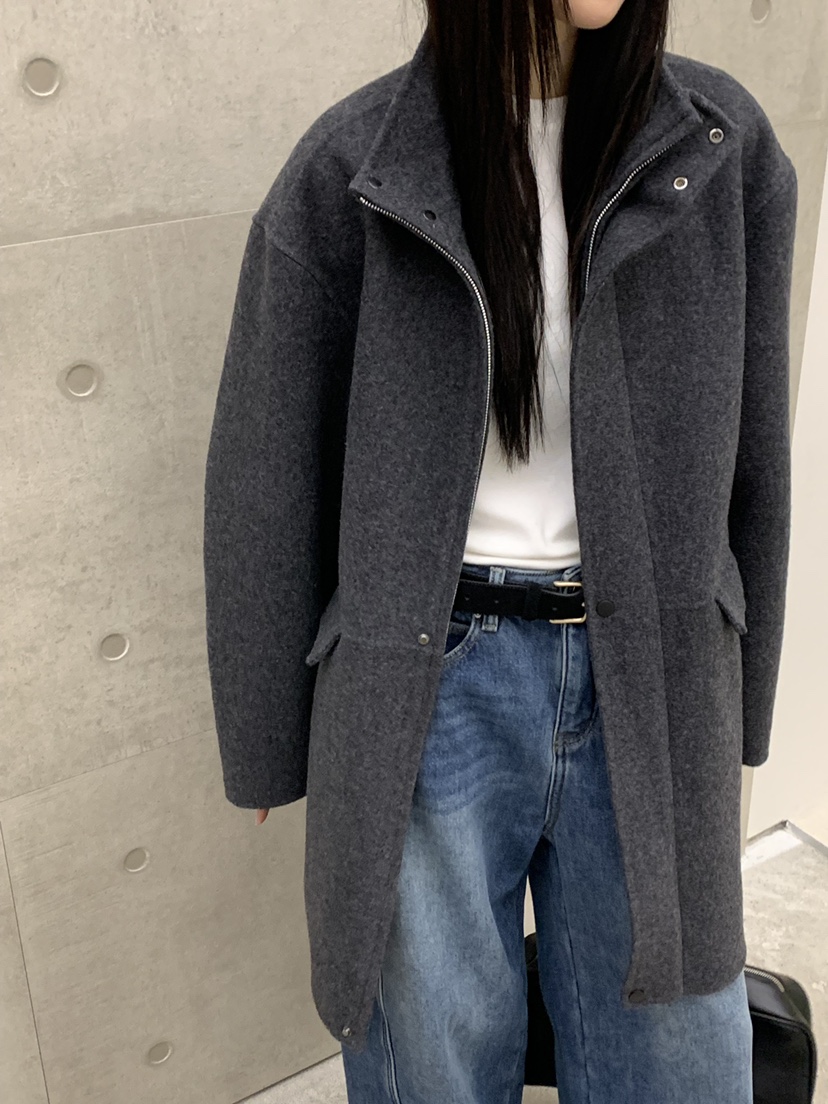 RIVER RAIN東大門㊣實拍女裝新款人氣真品25秋冬中長款大衣高領RIVER RAIN中長款大衣圖色1灰色