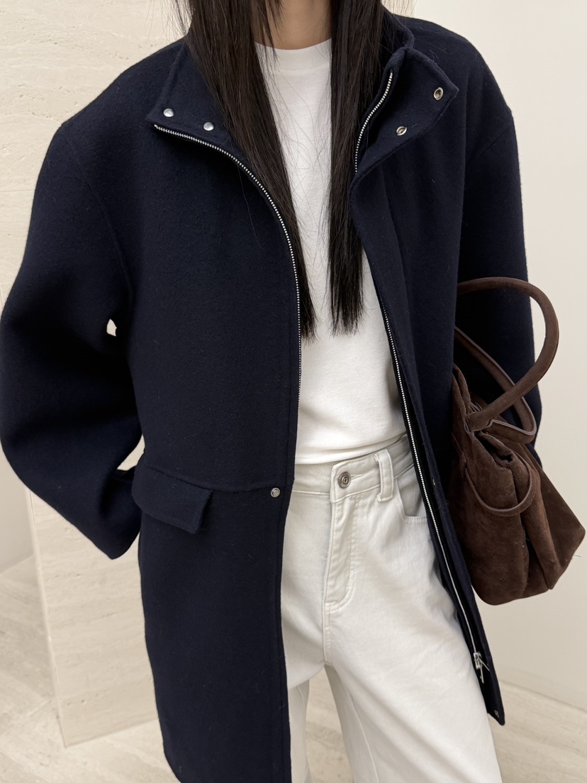 RIVER RAIN東大門㊣實拍女裝新款人氣真品25秋冬中長款大衣高領RIVER RAIN中長款大衣圖色2深藍色