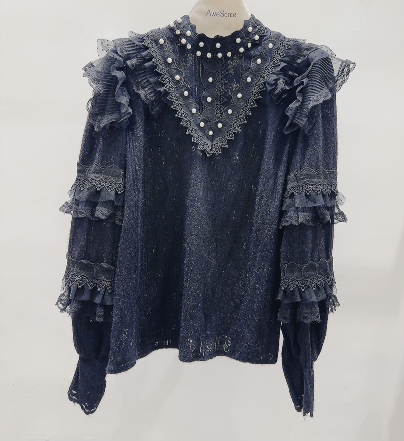 AWESOME-P韓國直郵㊣女裝新款職業時尚推薦襯衫蕾絲衫天鵝絨AWESOME-P襯衫/蕾絲衫圖色2