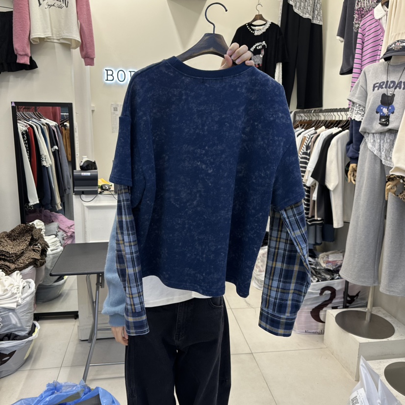 BORA BORA韓國直郵㊣女士新品人氣休閑推薦真品長袖T恤假兩件BORA BORA長袖T恤