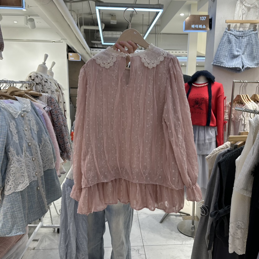 MS韓國代購㊣女裝新款職業休閑熱賣時尚人氣推薦襯衫蕾絲衫MS襯衫/蕾絲衫