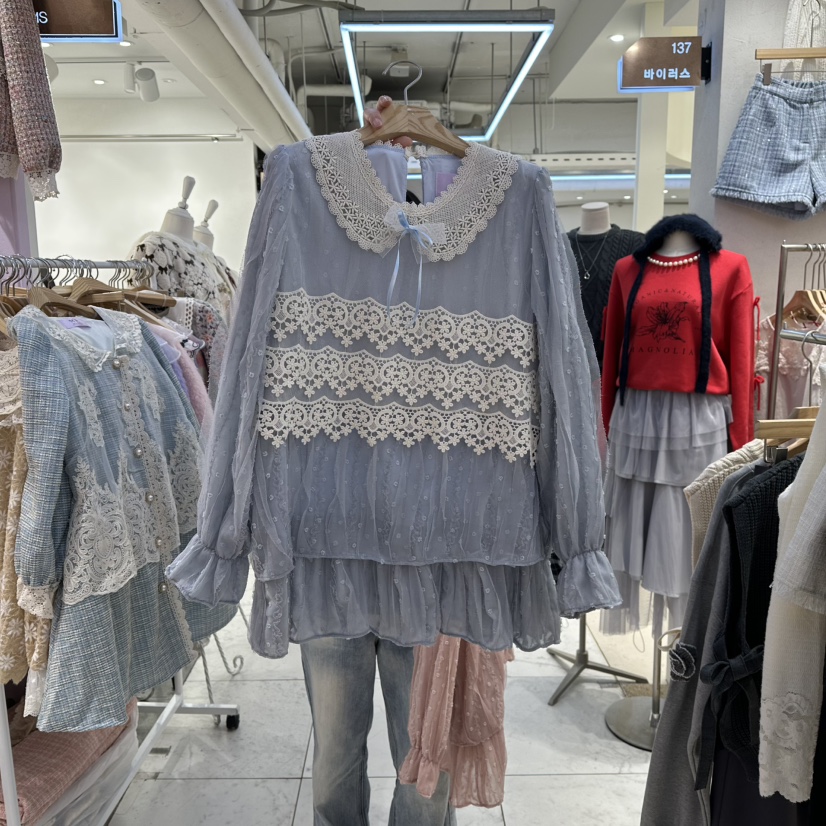 MS韓國代購㊣女裝新款職業休閑熱賣時尚人氣推薦襯衫蕾絲衫MS襯衫/蕾絲衫圖色1