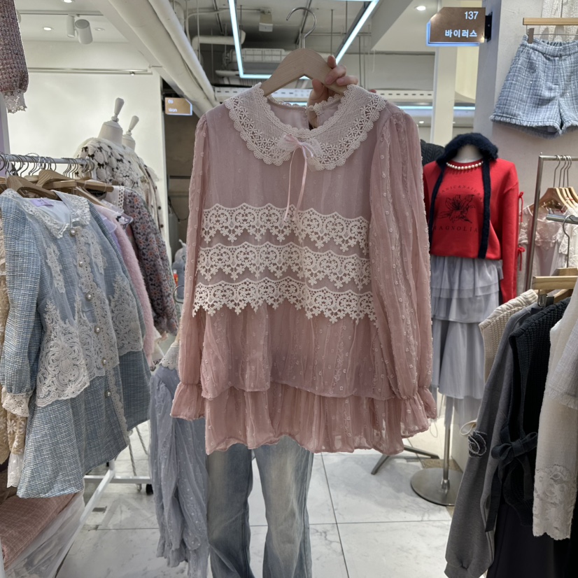 MS韓國代購㊣女裝新款職業休閑熱賣時尚人氣推薦襯衫蕾絲衫MS襯衫/蕾絲衫圖色2