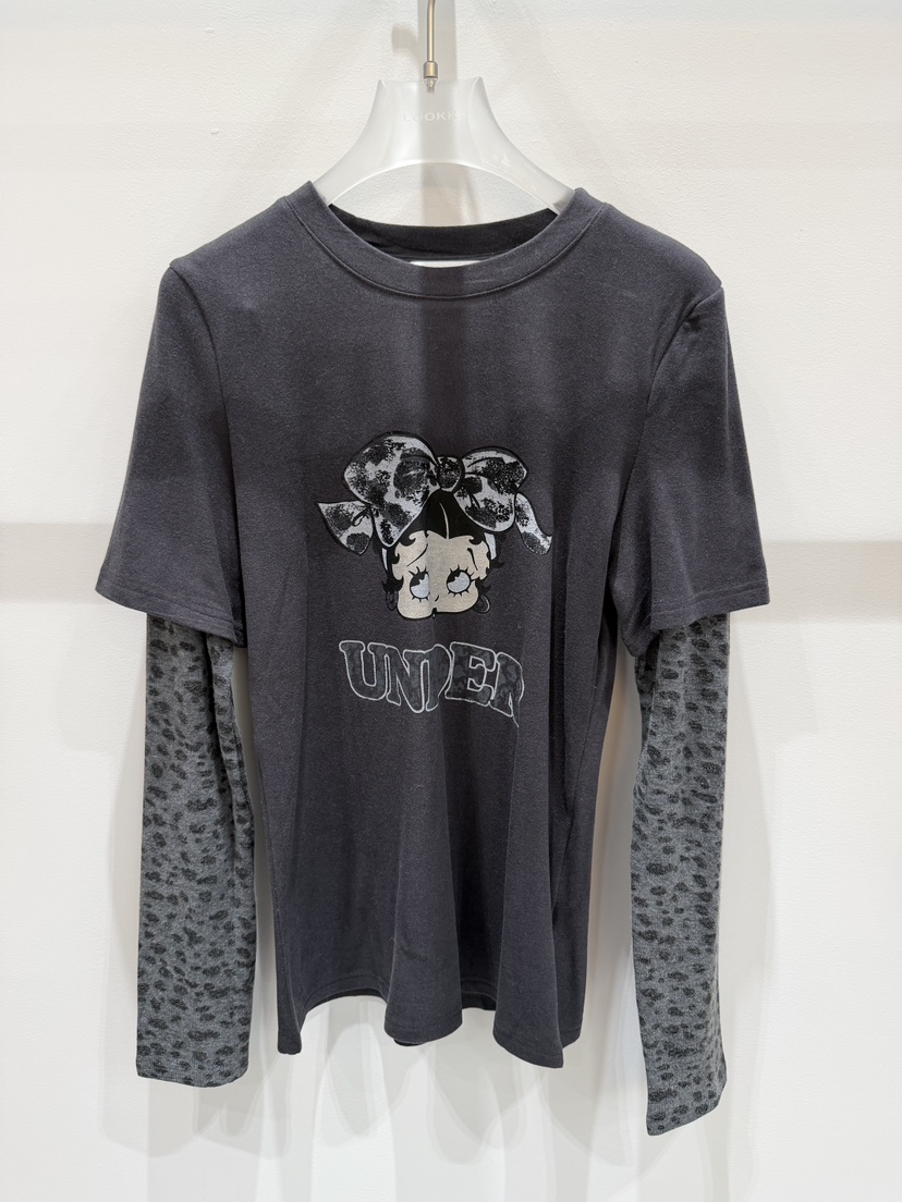 LOOKK韓國代購㊣女士新品25秋冬時尚人氣推薦長袖T恤假兩件LOOKK長袖T恤圖色1