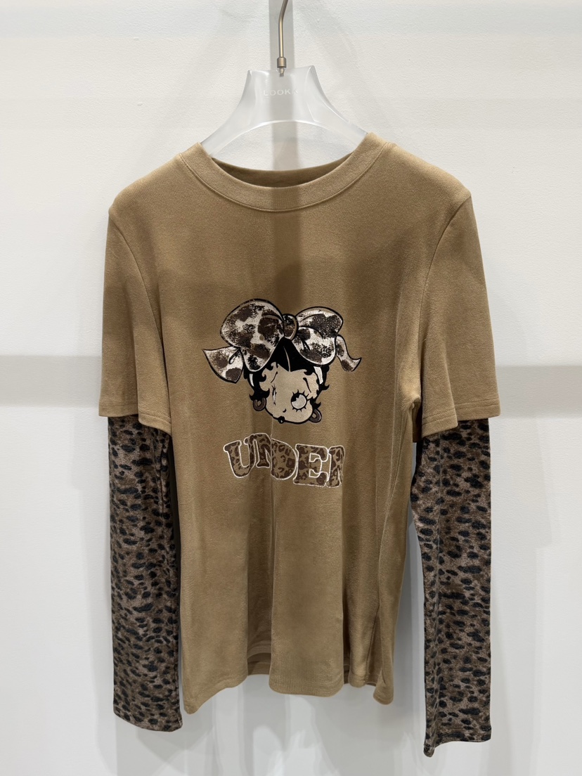 LOOKK韓國代購㊣女士新品25秋冬時尚人氣推薦長袖T恤假兩件LOOKK長袖T恤圖色2