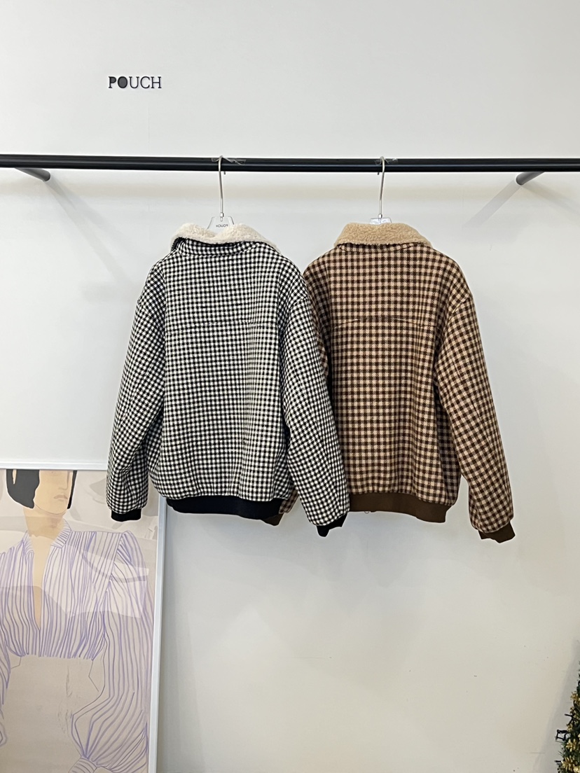 POUCH韓國直郵㊣女裝新品推薦真品熱賣時尚職業25秋冬夾克格子POUCH夾克