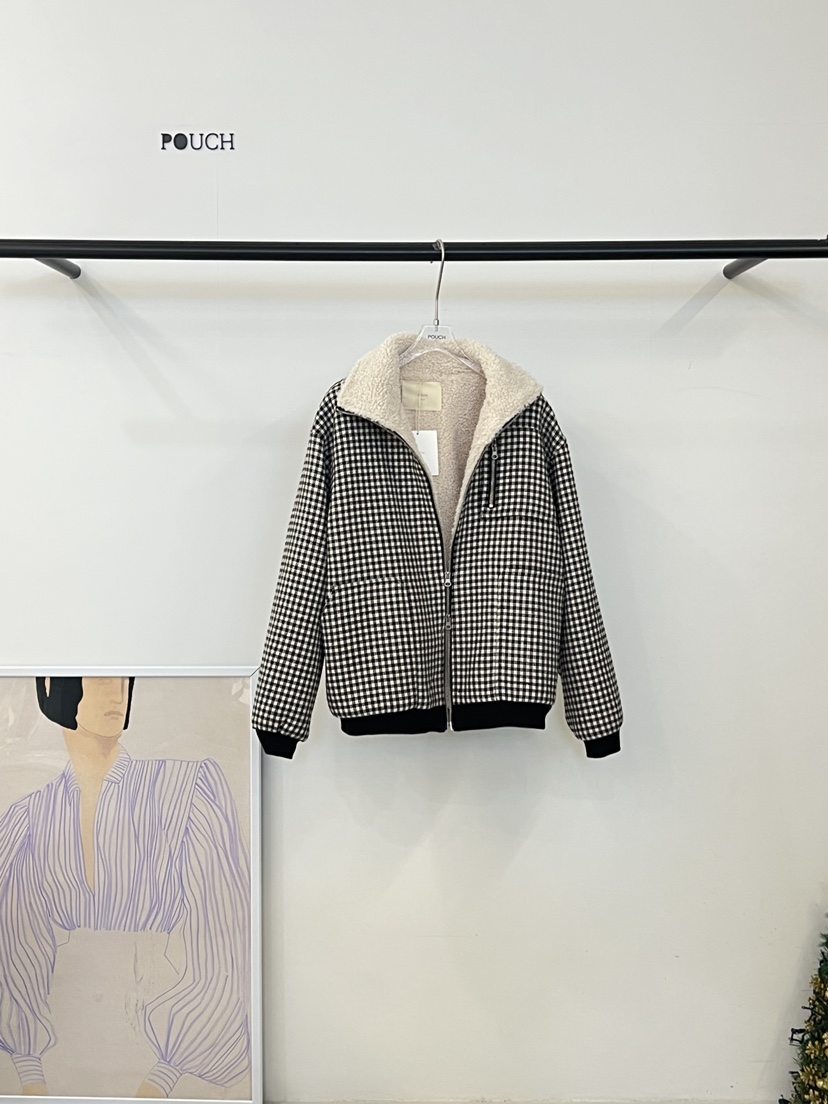 POUCH韓國直郵㊣女裝新品推薦真品熱賣時尚職業25秋冬夾克格子POUCH夾克