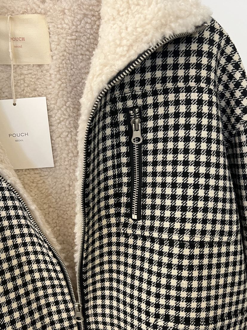 POUCH韓國直郵㊣女裝新品推薦真品熱賣時尚職業25秋冬夾克格子POUCH夾克