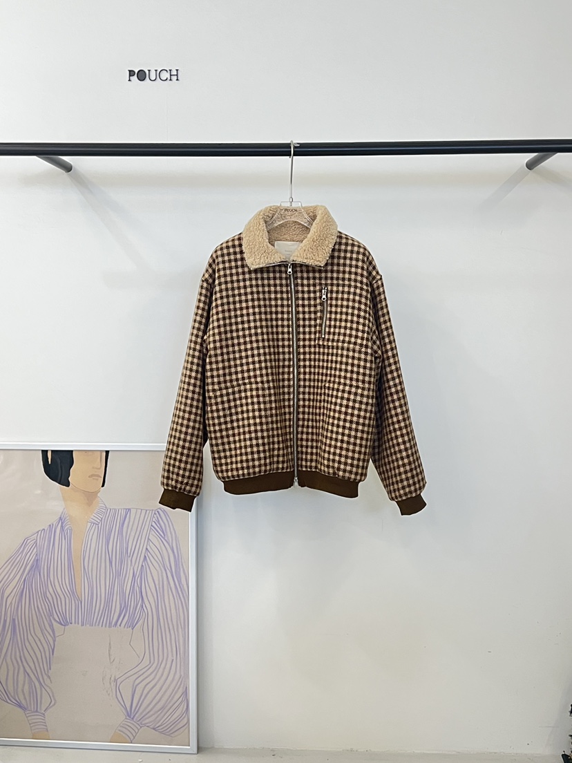 POUCH韓國直郵㊣女裝新品推薦真品熱賣時尚職業25秋冬夾克格子POUCH夾克圖色1