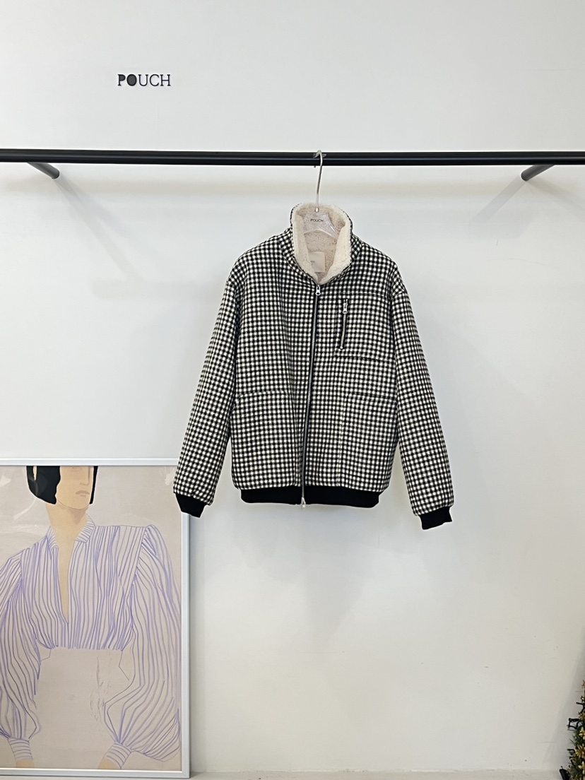 POUCH韓國直郵㊣女裝新品推薦真品熱賣時尚職業25秋冬夾克格子POUCH夾克圖色2