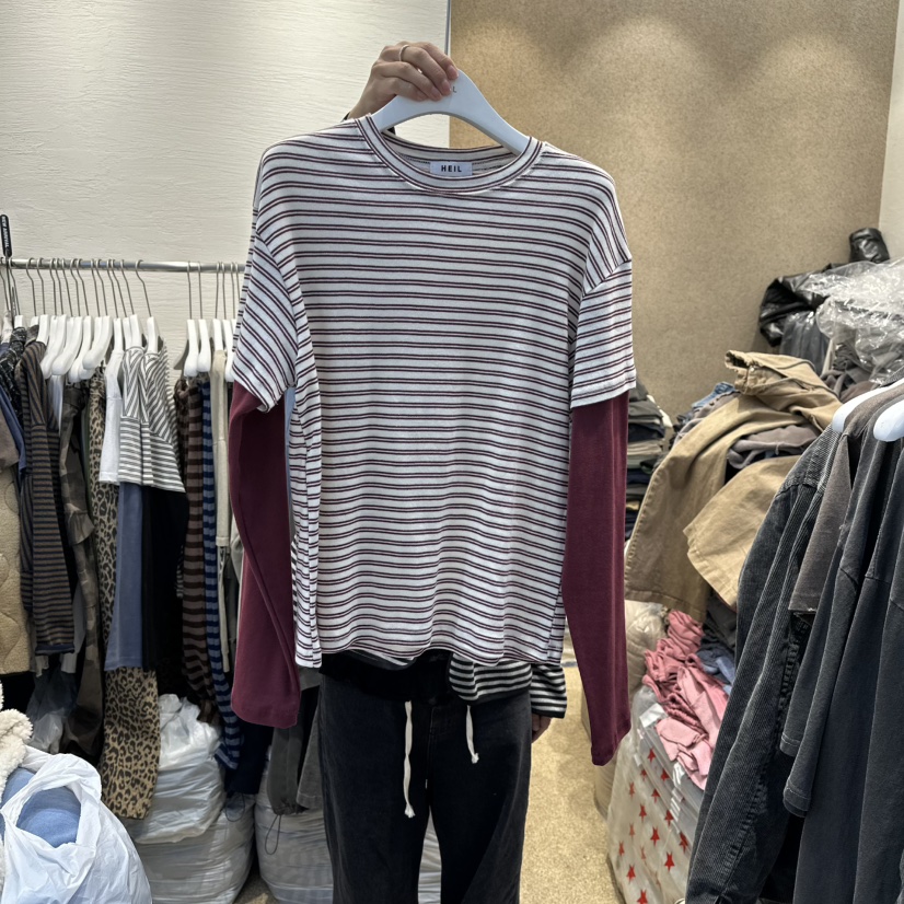 HEIL韓國直郵㊣女士新款真品職業熱賣時尚推薦長袖T恤假兩件HEIL長袖T恤圖色3