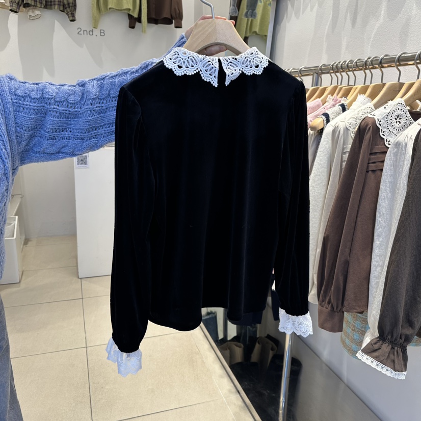 2nd B-S東大門㊣實拍女裝新品熱賣時尚人氣襯衫蕾絲衫天鵝絨2nd B-S襯衫/蕾絲衫