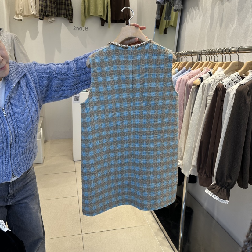 2nd B-S東大門㊣代購女士新品人氣休閑25秋冬時尚連衣裙格子2nd B-S連衣裙