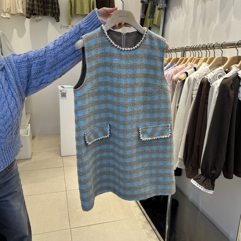 2nd B-S東大門㊣代購女士新品人氣休閑25秋冬時尚連衣裙格子2nd B-S連衣裙圖色1