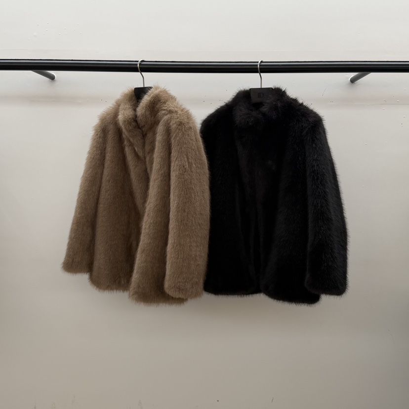 ID韓國代購㊣女士新品時尚推薦25秋冬人氣職業短款大衣貂皮ID短款大衣