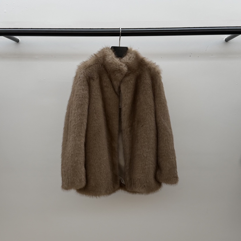 ID韓國代購㊣女士新品時尚推薦25秋冬人氣職業短款大衣貂皮ID短款大衣圖色1