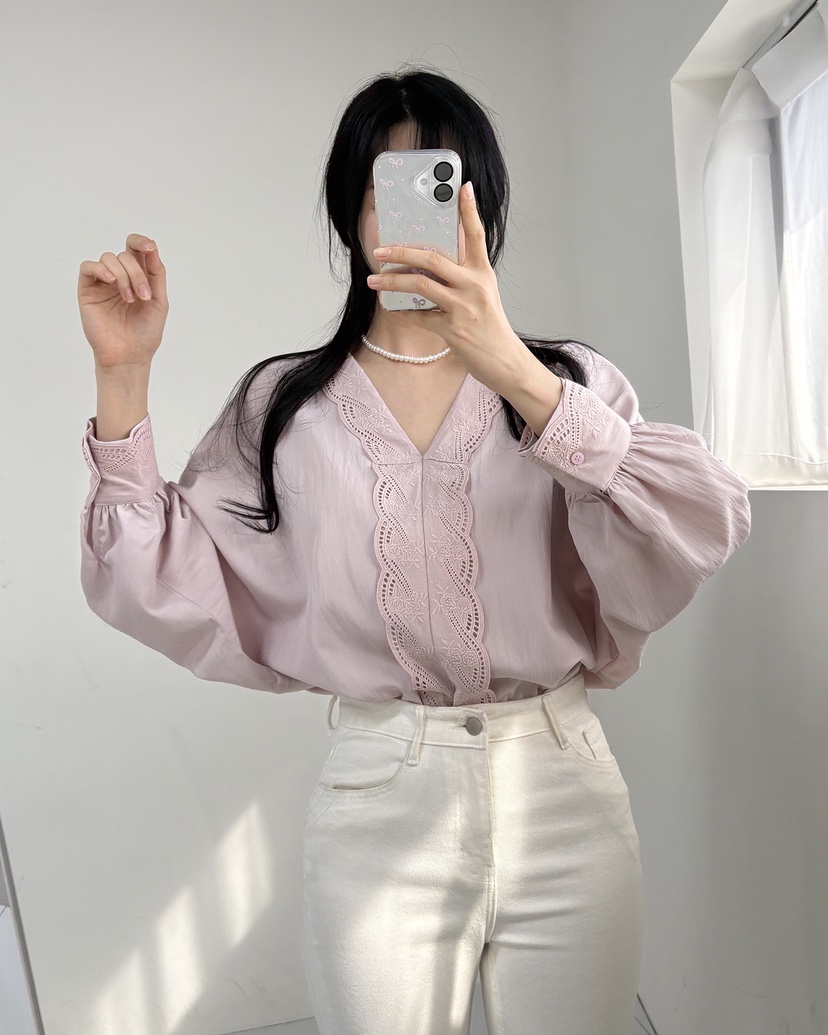 BLUE RIBBON韓國代購㊣女士新品熱賣休閑人氣25秋冬襯衫蕾絲衫BLUE RIBBON襯衫/蕾絲衫