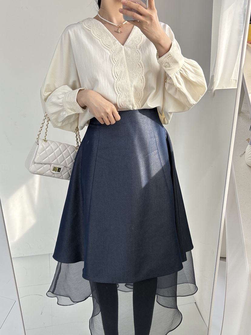 BLUE RIBBON韓國代購㊣女士新品熱賣休閑人氣25秋冬襯衫蕾絲衫BLUE RIBBON襯衫/蕾絲衫