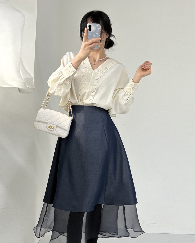 BLUE RIBBON韓國代購㊣女士新品熱賣休閑人氣25秋冬襯衫蕾絲衫BLUE RIBBON襯衫/蕾絲衫