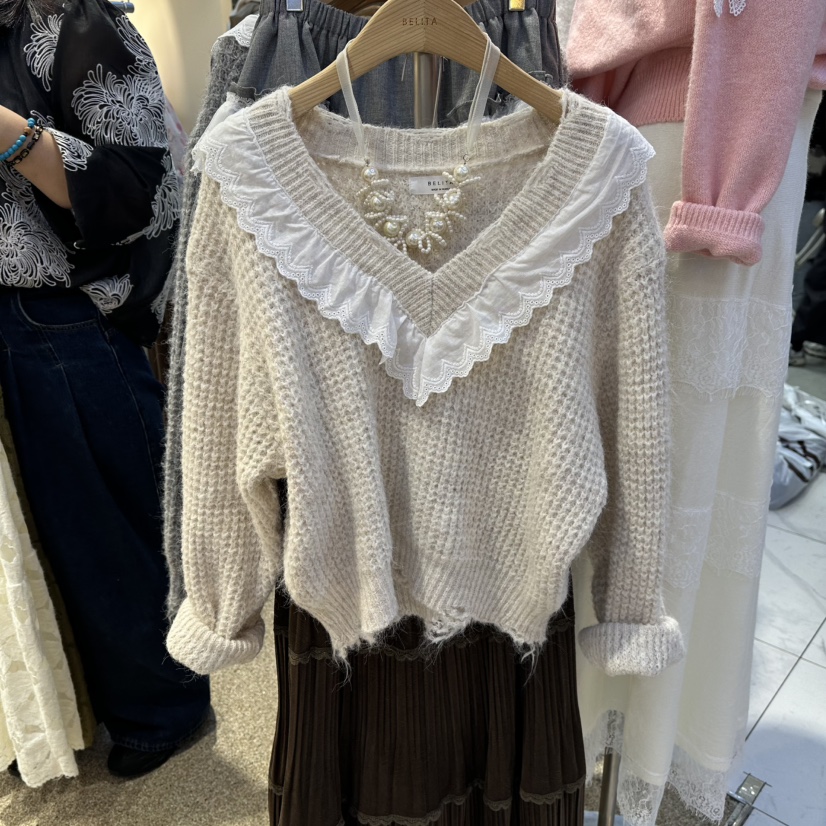 BELITA韓國代購㊣女士新款熱賣人氣時尚25秋冬推薦真品毛衣V領BELITA毛衣圖色1