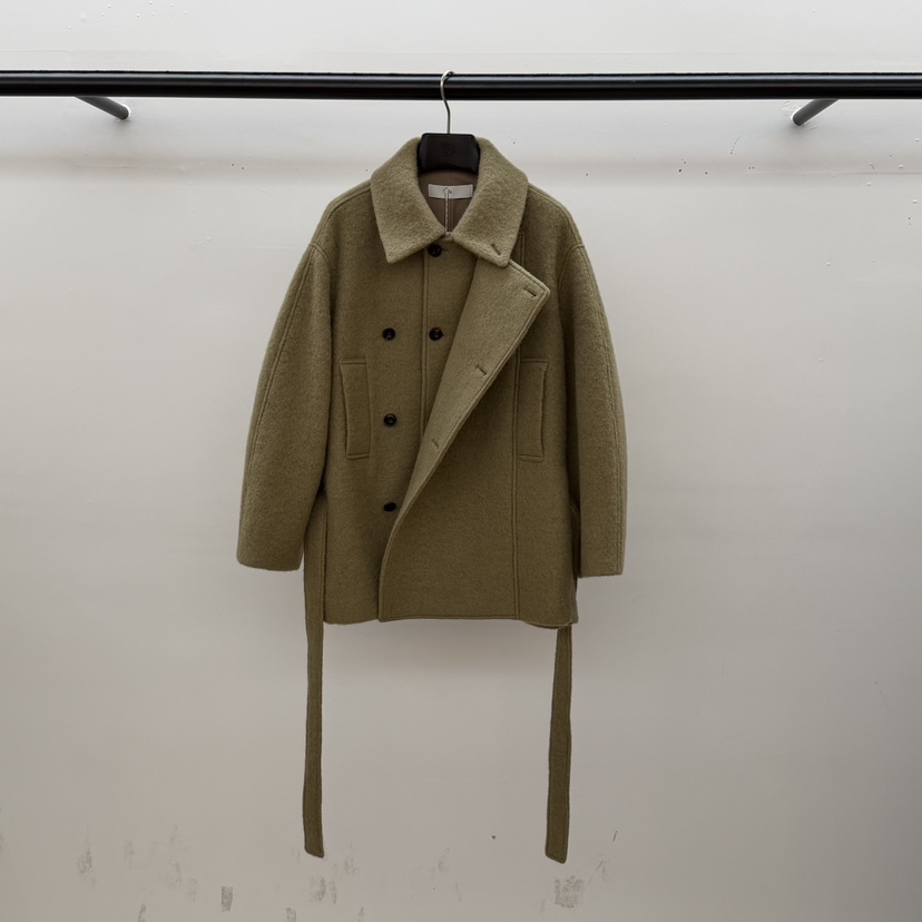 ID韓國直郵㊣女裝新款熱賣真品人氣休閑25秋冬短款大衣含腰帶ID短款大衣圖色2深米色