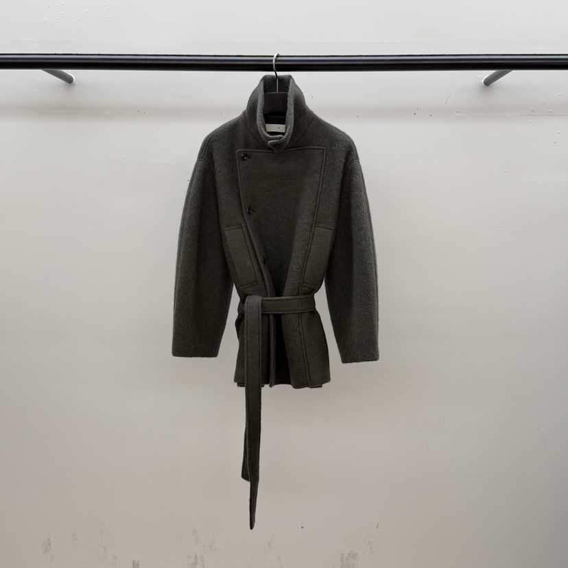 ID韓國直郵㊣女裝新款熱賣真品人氣休閑25秋冬短款大衣含腰帶ID短款大衣圖色3軍綠