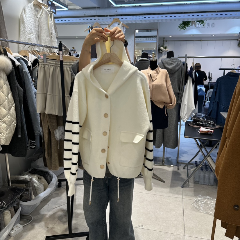 DREAM GIRIS東大門㊣實拍女裝新品職業人氣毛衣單排扣連帽衫DREAM GIRIS/HOT PLACE_ISSUE毛衣圖色1