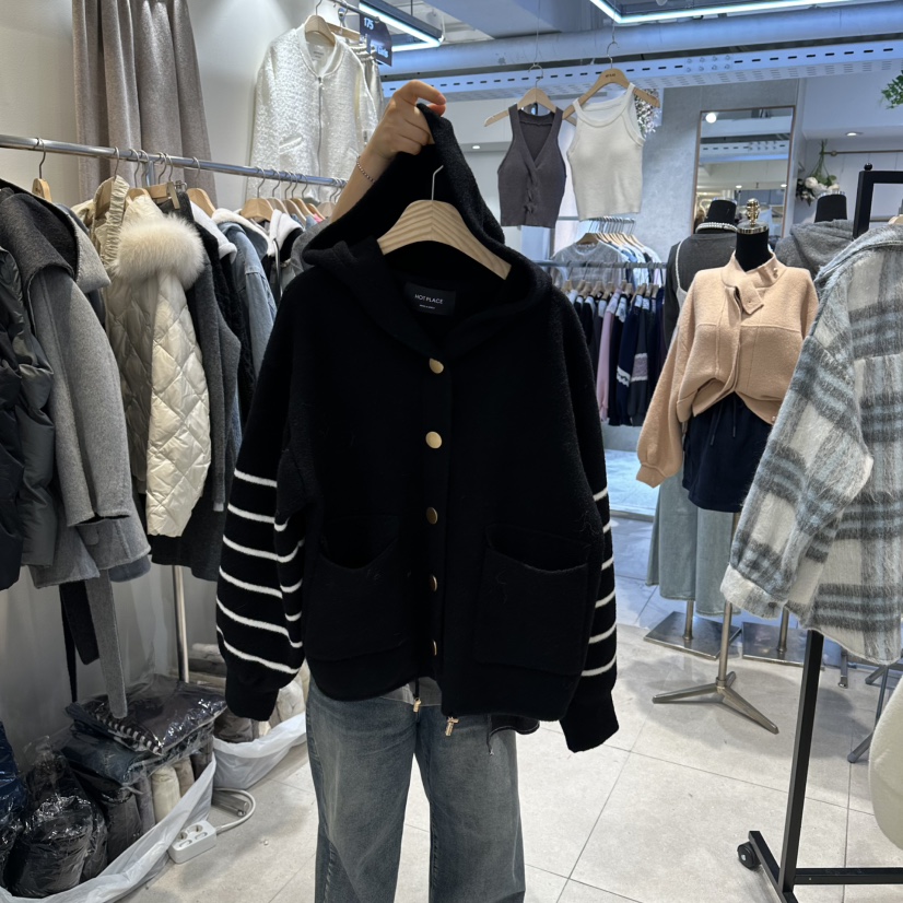 DREAM GIRIS東大門㊣實拍女裝新品職業人氣毛衣單排扣連帽衫DREAM GIRIS/HOT PLACE_ISSUE毛衣圖色2