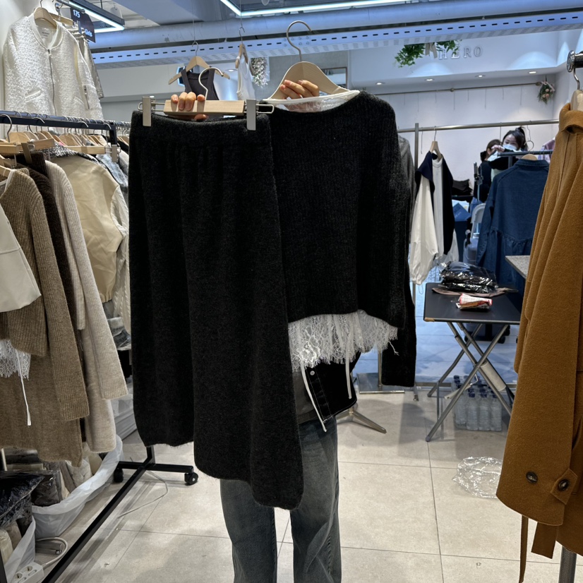 DREAM GIRIS韓國代購㊣女士新品人氣套裝三件套套裝蕾絲雙層開衫DREAM GIRIS/HOT PLACE_ISSUE套裝