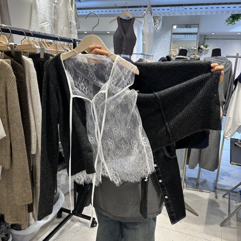 DREAM GIRIS韓國代購㊣女士新品人氣套裝三件套套裝蕾絲雙層開衫DREAM GIRIS/HOT PLACE_ISSUE套裝