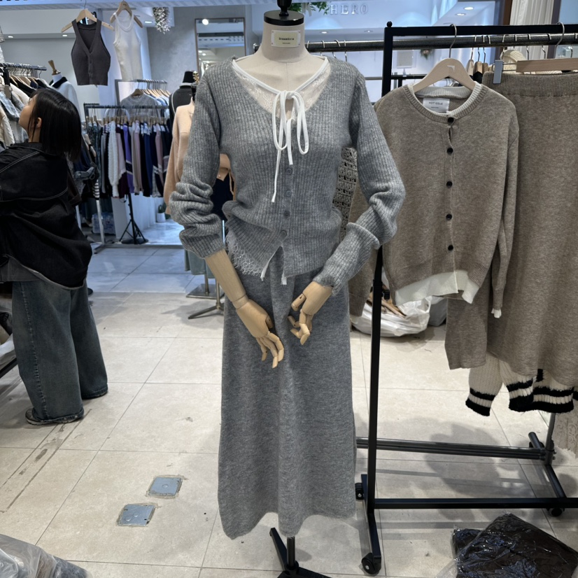 DREAM GIRIS韓國代購㊣女士新品人氣套裝三件套套裝蕾絲雙層開衫DREAM GIRIS/HOT PLACE_ISSUE套裝圖色1