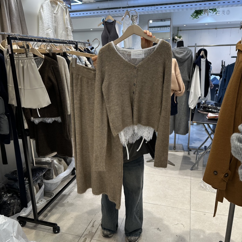 DREAM GIRIS韓國代購㊣女士新品人氣套裝三件套套裝蕾絲雙層開衫DREAM GIRIS/HOT PLACE_ISSUE套裝圖色3