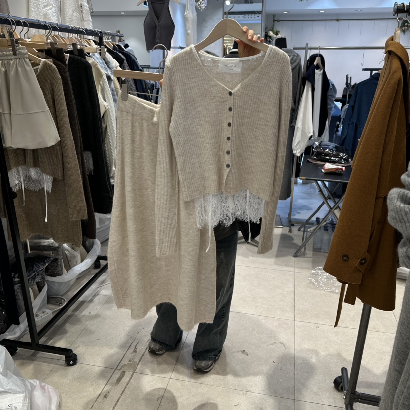 DREAM GIRIS韓國代購㊣女士新品人氣套裝三件套套裝蕾絲雙層開衫DREAM GIRIS/HOT PLACE_ISSUE套裝圖色4