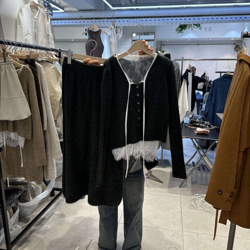 DREAM GIRIS韓國代購㊣女士新品人氣套裝三件套套裝蕾絲雙層開衫DREAM GIRIS/HOT PLACE_ISSUE套裝圖色5