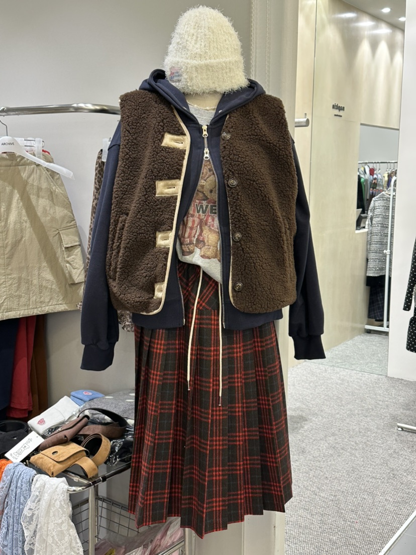 ARCHIVE-P東大門㊣直郵女士新品真品半身裙中短裙格子褶皺ARCHIVE-P半身裙/中短裙