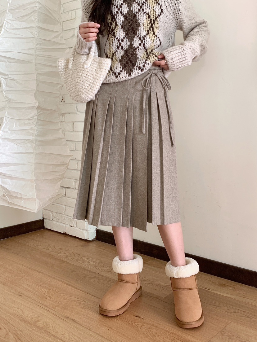 RE:OPENING韓國直郵㊣女裝新品人氣真品時尚半身裙中短裙褶皺RE:OPENING半身裙/中短裙