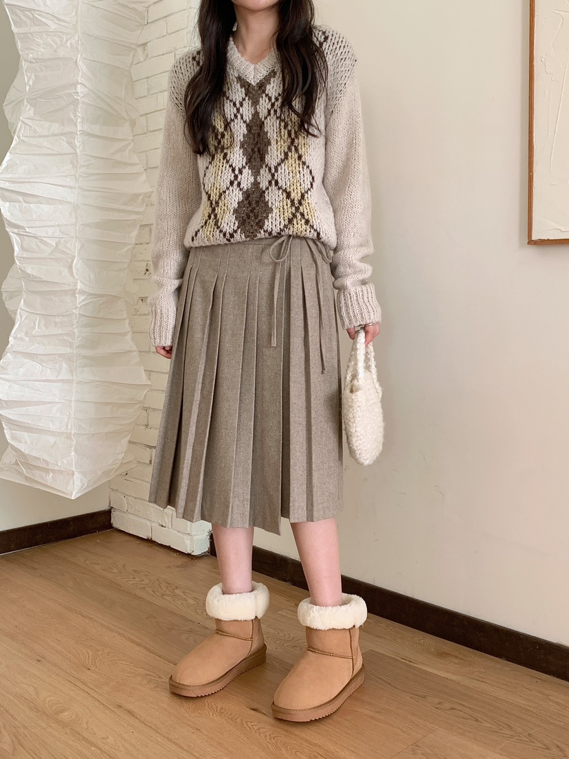 RE:OPENING韓國直郵㊣女裝新品人氣真品時尚半身裙中短裙褶皺RE:OPENING半身裙/中短裙